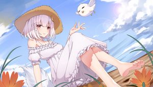 Preview wallpaper girl, glance, hat, summer, anime
