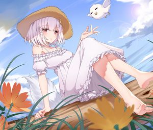 Preview wallpaper girl, glance, hat, summer, anime