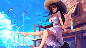 Preview wallpaper girl, glance, hat, ice cream, summer, anime