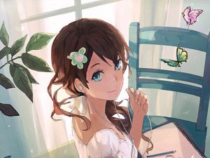 Preview wallpaper girl, glance, headphones, anime, art