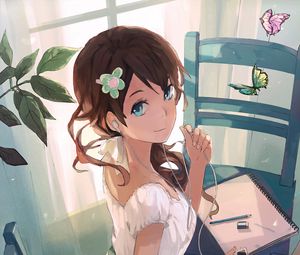Preview wallpaper girl, glance, headphones, anime, art