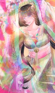 Preview wallpaper girl, glance, horns, anime, art, colorful