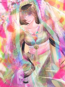 Preview wallpaper girl, glance, horns, anime, art, colorful