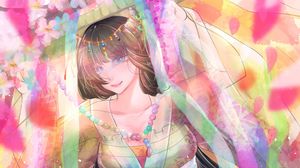 Preview wallpaper girl, glance, horns, anime, art, colorful