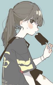 Preview wallpaper girl, glance, ice cream, anime, art