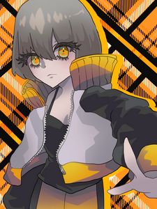 Preview wallpaper girl, glance, jacket, anime, art, orange