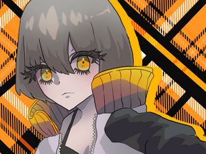 Preview wallpaper girl, glance, jacket, anime, art, orange