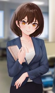 Preview wallpaper girl, glance, jacket, smile, anime, art