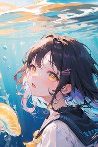 Preview wallpaper girl, glance, jellyfish, anime