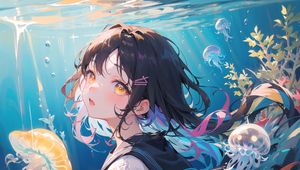 Preview wallpaper girl, glance, jellyfish, anime