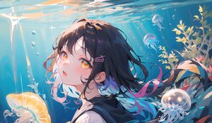 Preview wallpaper girl, glance, jellyfish, anime