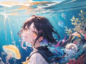 Preview wallpaper girl, glance, jellyfish, anime