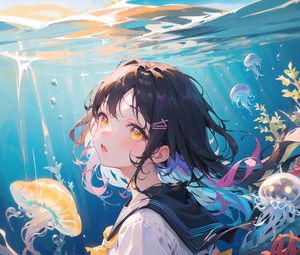 Preview wallpaper girl, glance, jellyfish, anime