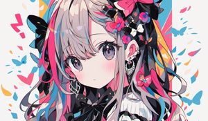 Preview wallpaper girl, glance, jewelry, hair clips, hearts, anime