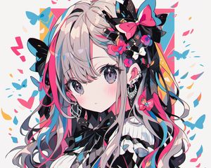 Preview wallpaper girl, glance, jewelry, hair clips, hearts, anime