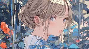 Preview wallpaper girl, glance, kimono, blue, anime, art