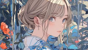 Preview wallpaper girl, glance, kimono, blue, anime, art