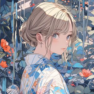 Preview wallpaper girl, glance, kimono, blue, anime, art