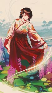 Preview wallpaper girl, glance, kimono, anime, art, japan