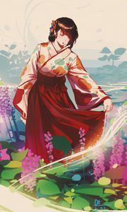 Preview wallpaper girl, glance, kimono, anime, art, japan