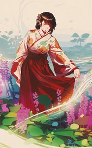 Preview wallpaper girl, glance, kimono, anime, art, japan