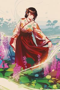 Preview wallpaper girl, glance, kimono, anime, art, japan