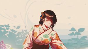 Preview wallpaper girl, glance, kimono, anime, art, japan