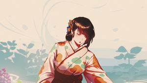 Preview wallpaper girl, glance, kimono, anime, art, japan
