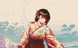 Preview wallpaper girl, glance, kimono, anime, art, japan