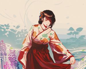 Preview wallpaper girl, glance, kimono, anime, art, japan