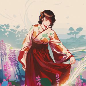 Preview wallpaper girl, glance, kimono, anime, art, japan