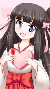 Preview wallpaper girl, glance, kimono, heart, anime