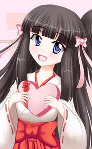 Preview wallpaper girl, glance, kimono, heart, anime