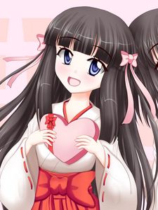 Preview wallpaper girl, glance, kimono, heart, anime
