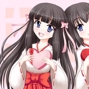 Preview wallpaper girl, glance, kimono, heart, anime