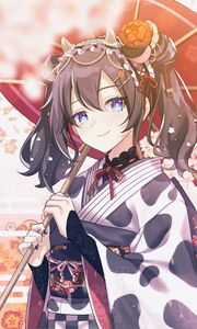 Preview wallpaper girl, glance, kimono, umbrella, anime, art