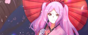 Preview wallpaper girl, glance, kimono, petals, umbrella, anime