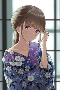 Preview wallpaper girl, glance, kimono, flowers, anime