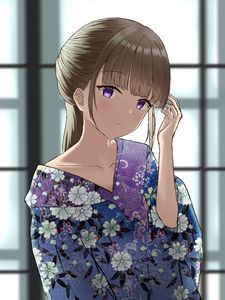 Preview wallpaper girl, glance, kimono, flowers, anime