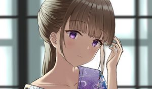 Preview wallpaper girl, glance, kimono, flowers, anime