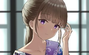 Preview wallpaper girl, glance, kimono, flowers, anime