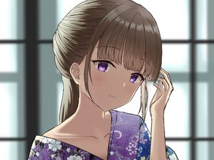 Preview wallpaper girl, glance, kimono, flowers, anime