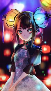 Preview wallpaper girl, glance, lanterns, holiday, anime, art