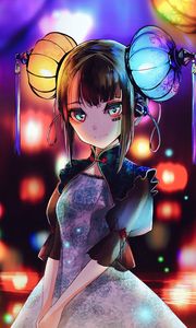 Preview wallpaper girl, glance, lanterns, holiday, anime, art