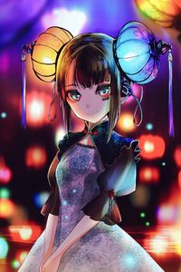 Preview wallpaper girl, glance, lanterns, holiday, anime, art