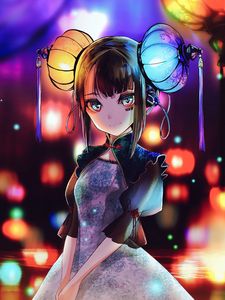 Preview wallpaper girl, glance, lanterns, holiday, anime, art