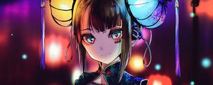 Preview wallpaper girl, glance, lanterns, holiday, anime, art