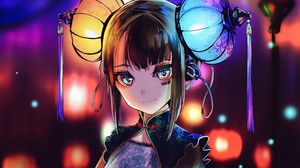 Preview wallpaper girl, glance, lanterns, holiday, anime, art