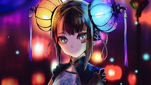 Preview wallpaper girl, glance, lanterns, holiday, anime, art