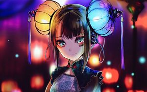 Preview wallpaper girl, glance, lanterns, holiday, anime, art